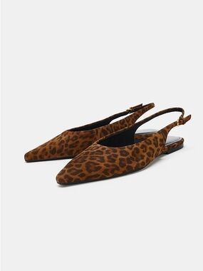 NWOT Zara Leopard Print Slingback Flats Pointed Toe Chic Animal Print Shoes